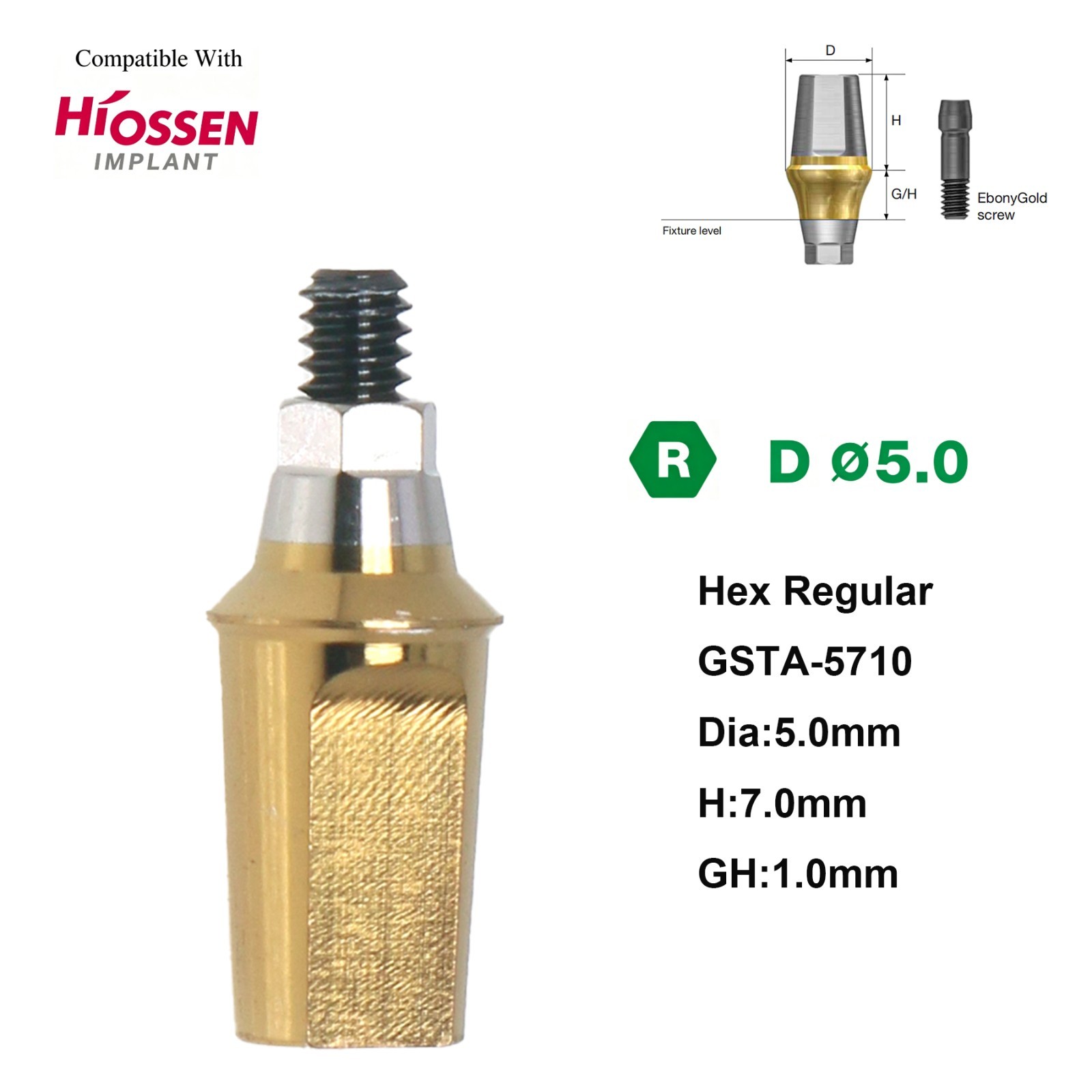 US Dental Titanium Straight Transfer Abutment D5.0 Regular Fit Hiossen Osstem