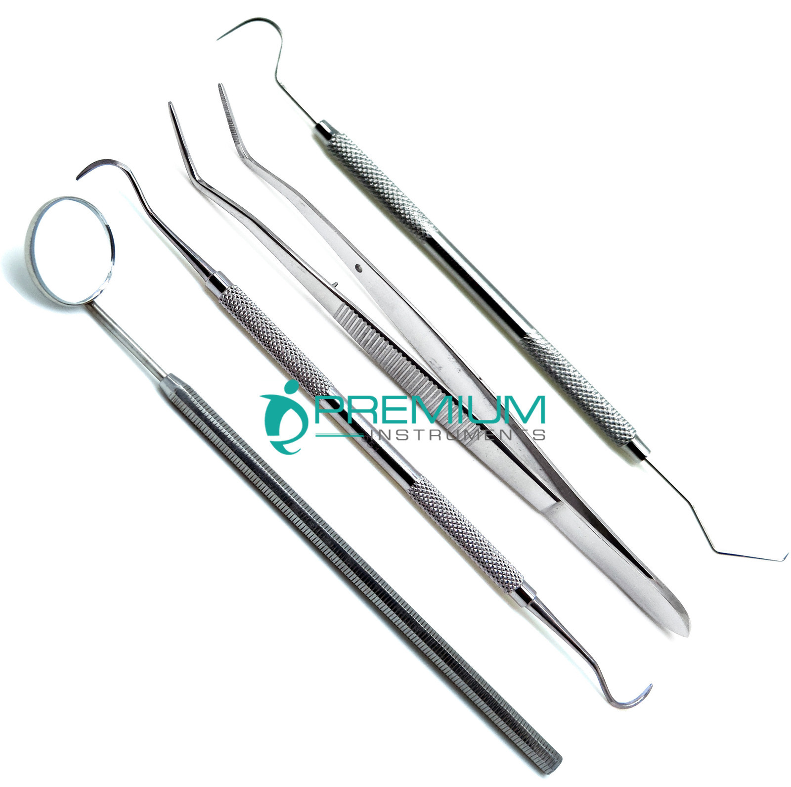 Examination Set of 4 Instruments Dental Explorers Sickle Scaler Tweezer Mirror