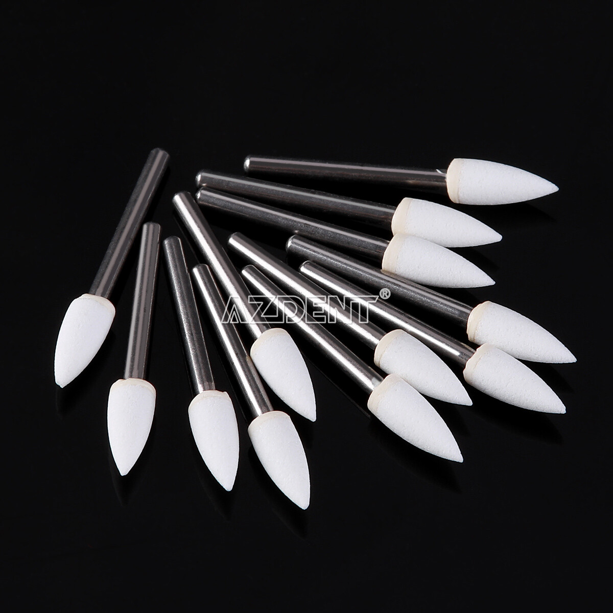 10packs Dental Flame Mounted White Stone Polishing Burs FG Abrasion Point Burs