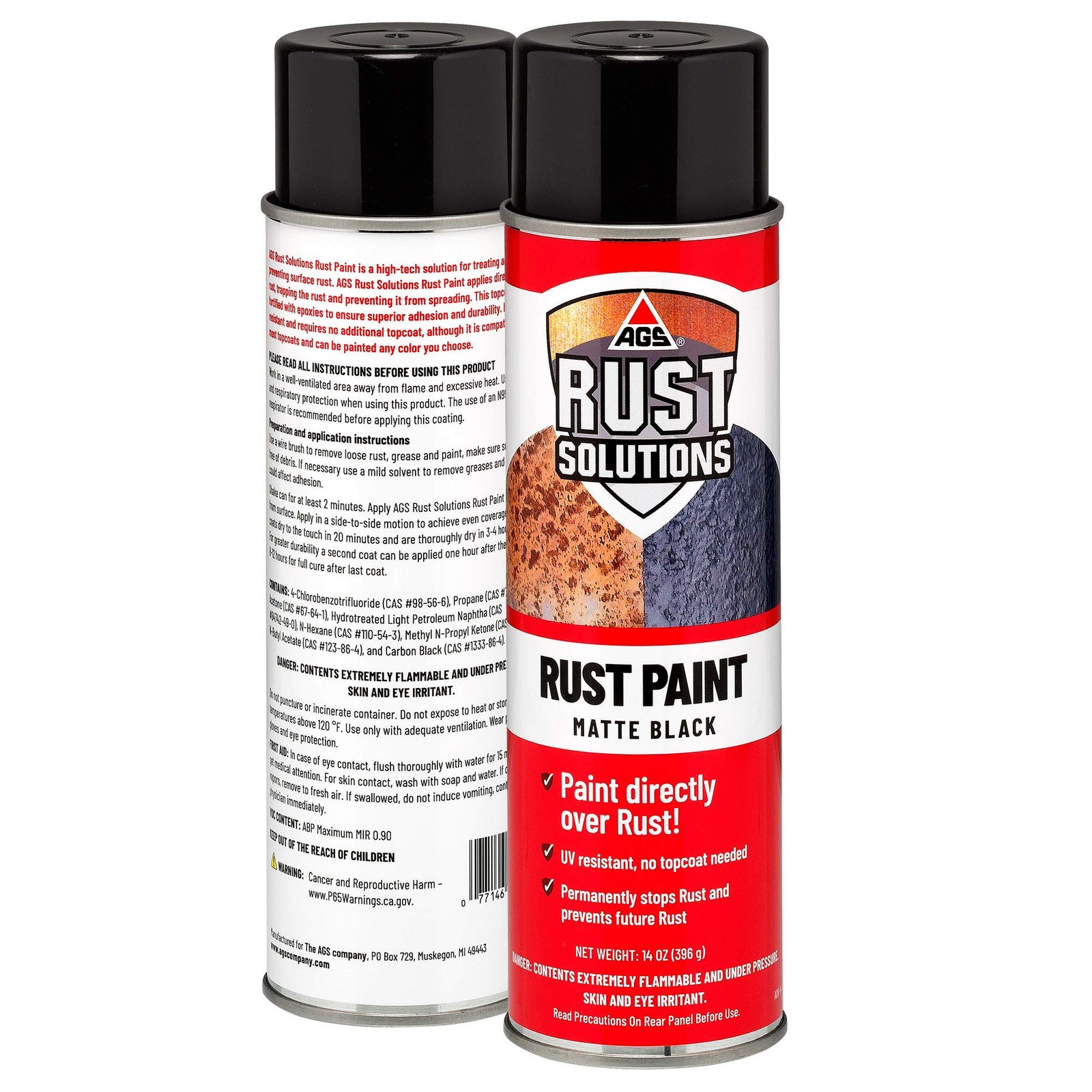 AGS RUST SOLUTIONS Rust Spray Paint 14oz Durable Matte Black for All Surfaces