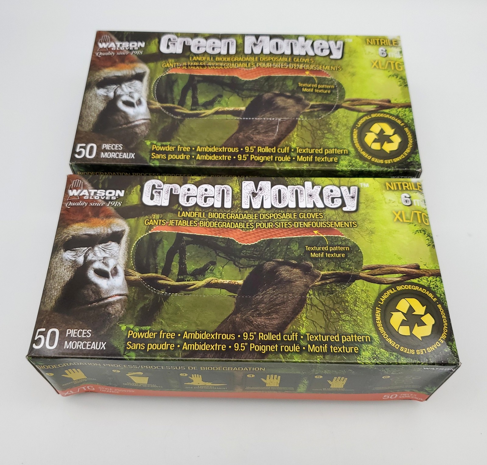 Green Monkey Nitrile Gloves XL Powder Free Textured Biodegradable 6 mil 100 Pack