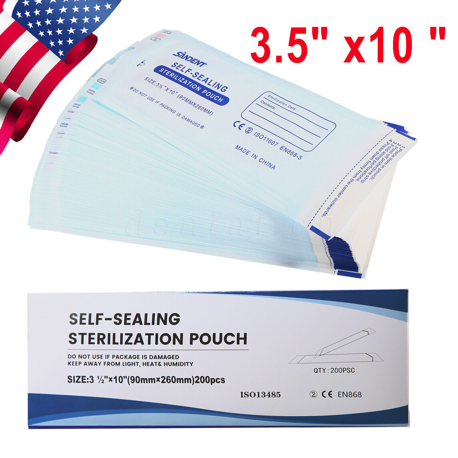200pcs/Box 3.5″x 10 “Self Sterilization Pouches Pouch Autoclave Sterilizer Bags