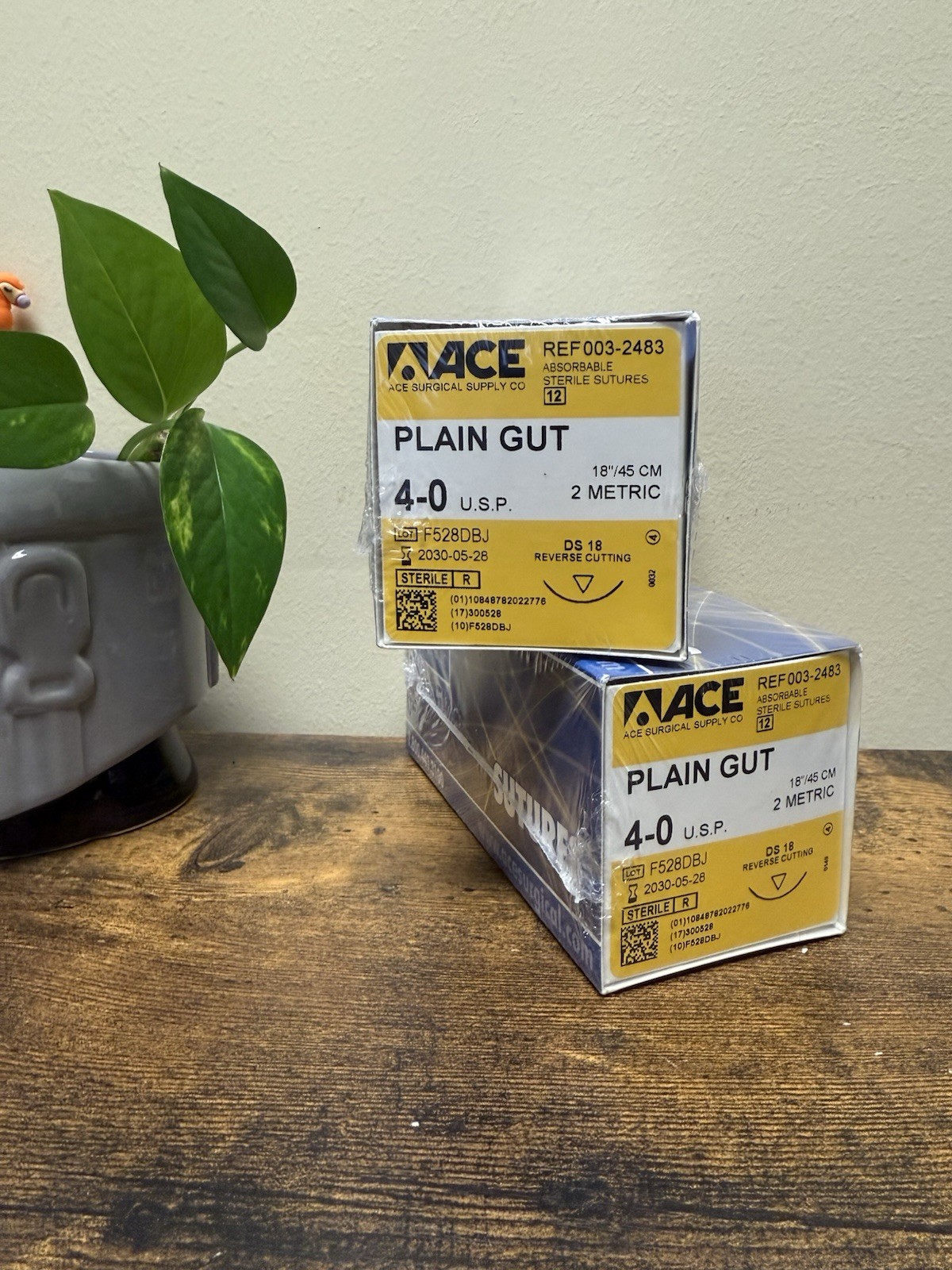 ACE Surgical Supply PLAIN GUT 4-0 18”/45cm LOT F528DBJ DS 18 ~ 2 boxes (12 ea.)