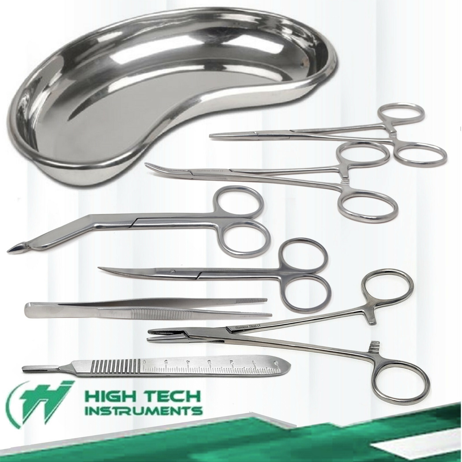 Set of 13 Pieces Basic Minor Surgery Kit Steel Kidney Tray Surgical Instruments