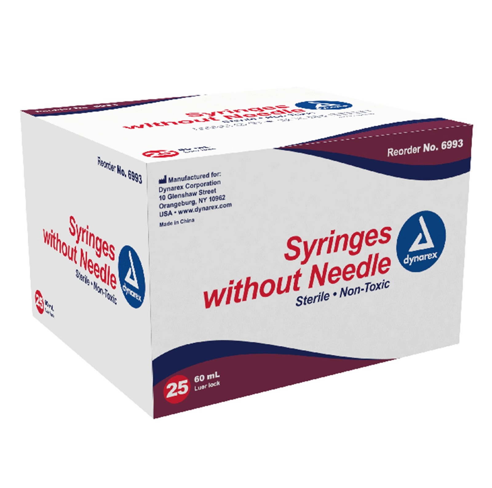 Dynarex 60mL Luer Lock Syringes Without Needle 25/Box