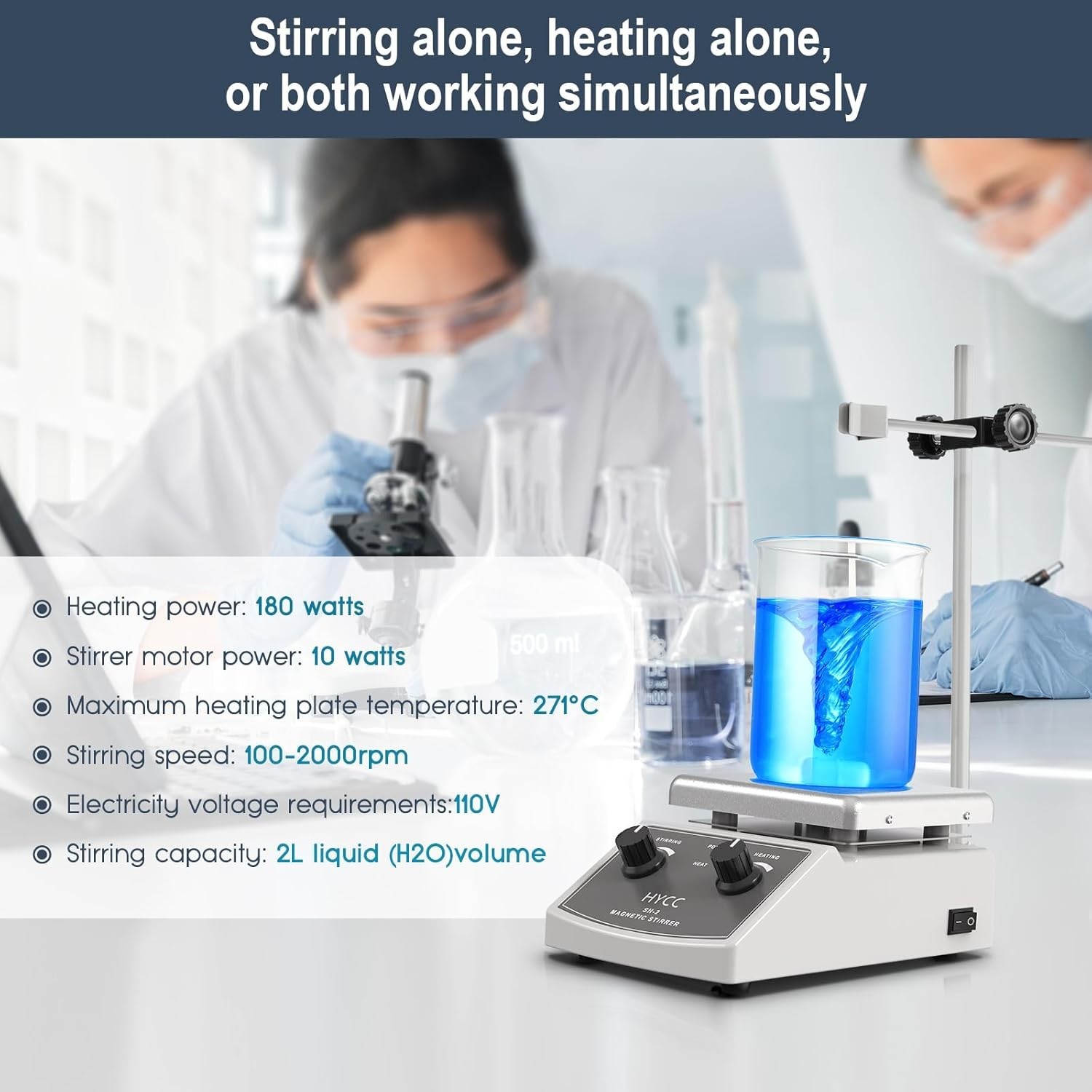 Magnetic Stirrer Hot Plate w/Stir Bar Retriever, 100-2000RPM Hot Plate Stirrer