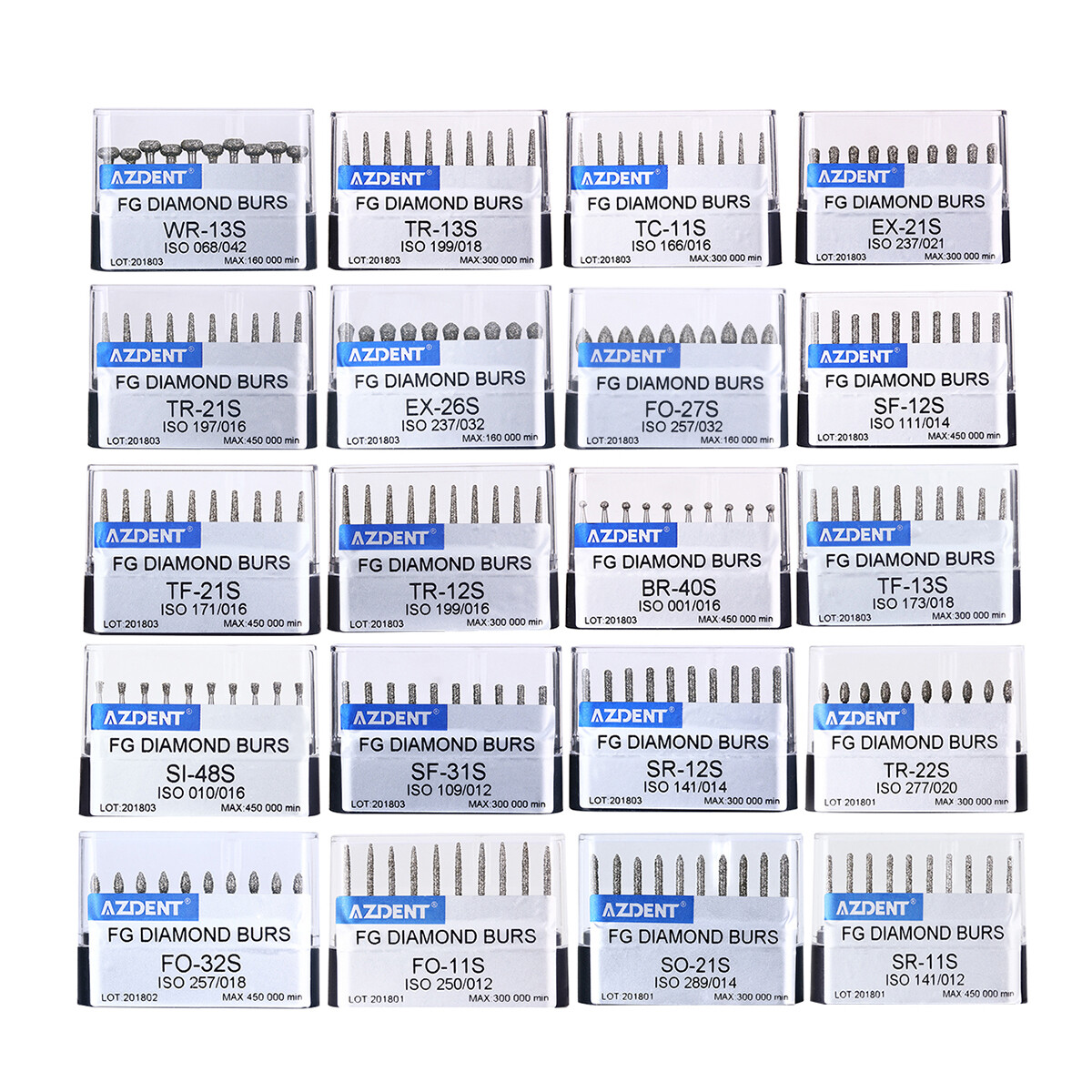 1-100X AZDENT Dental Diamond Burs Set FG Drills Burs for High Speed Handpiece