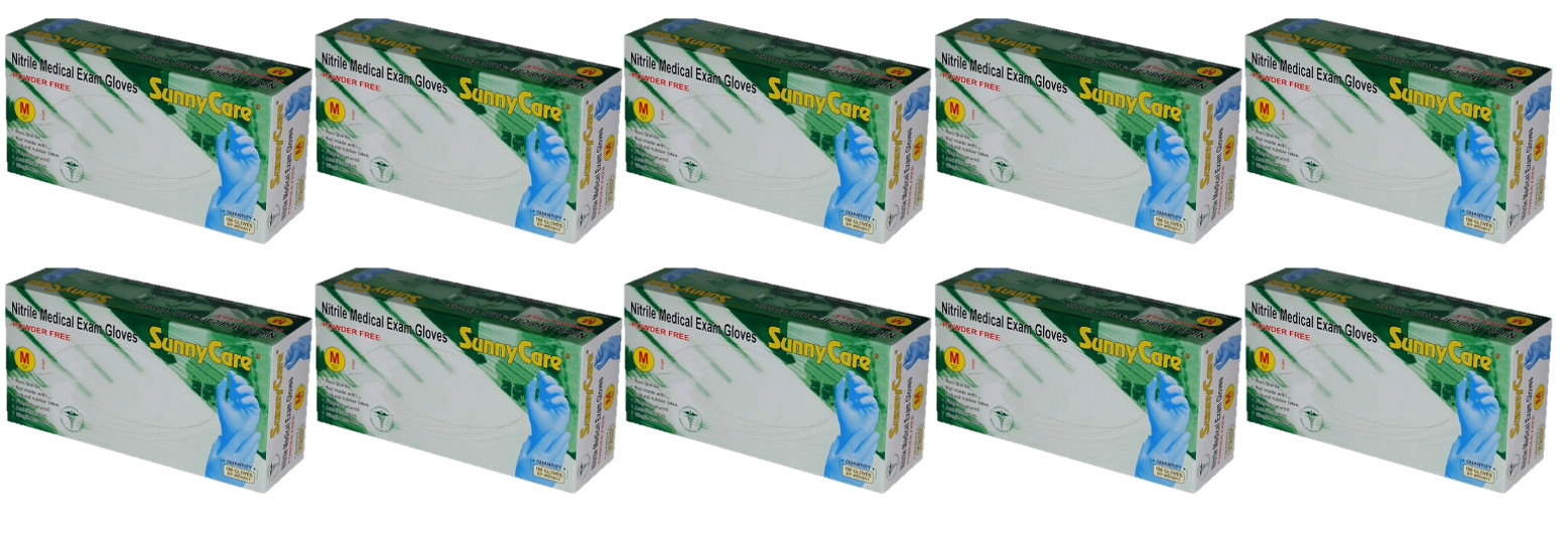 SUNNYCARE BLUE NITRILE MEDICAL GLOVES – 8602 MED – CASE OF 10 BOXES (100/BOX)