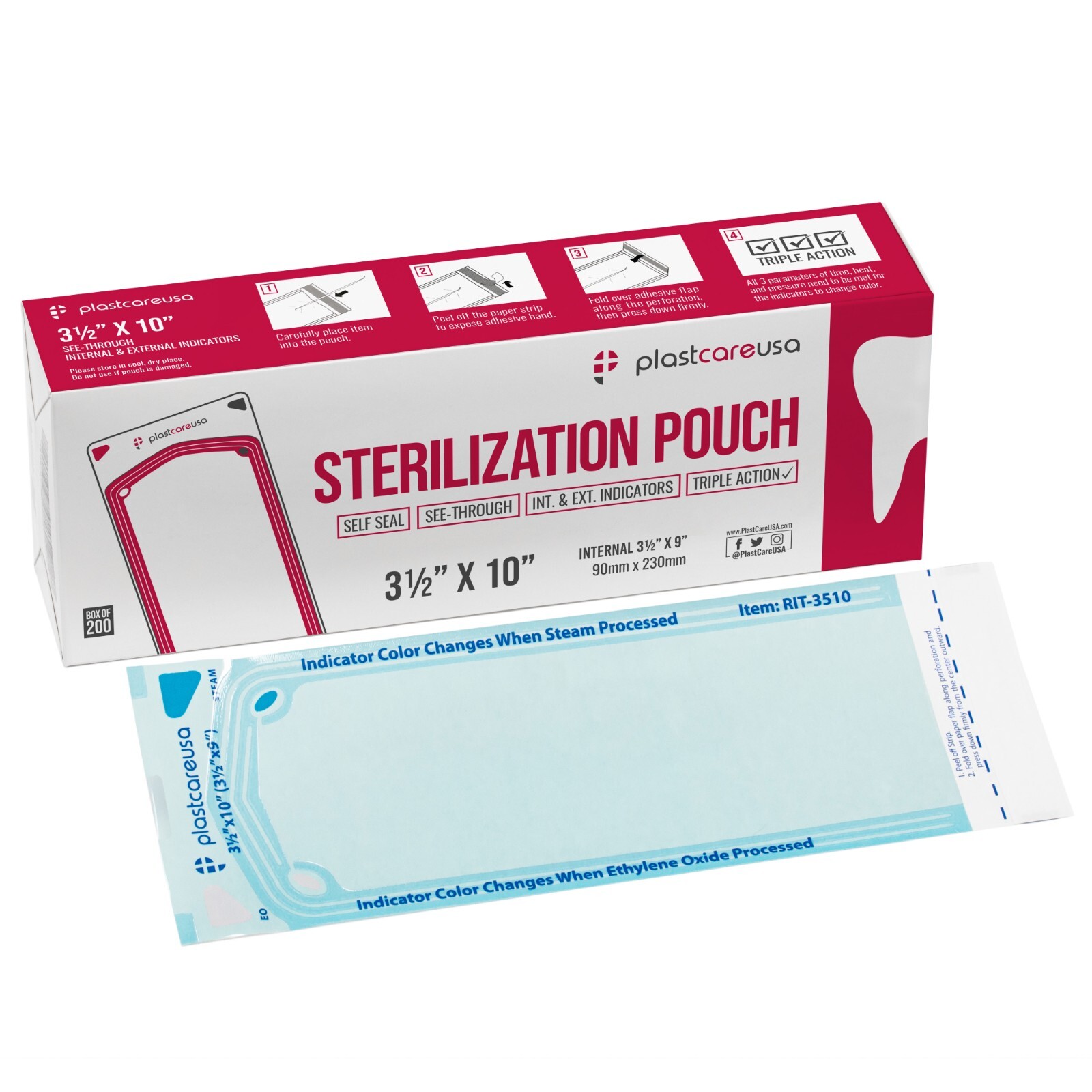 3.5″ x 10″ Self-Sealing Sterilization Pouches for Autoclave (1 Box of 200)
