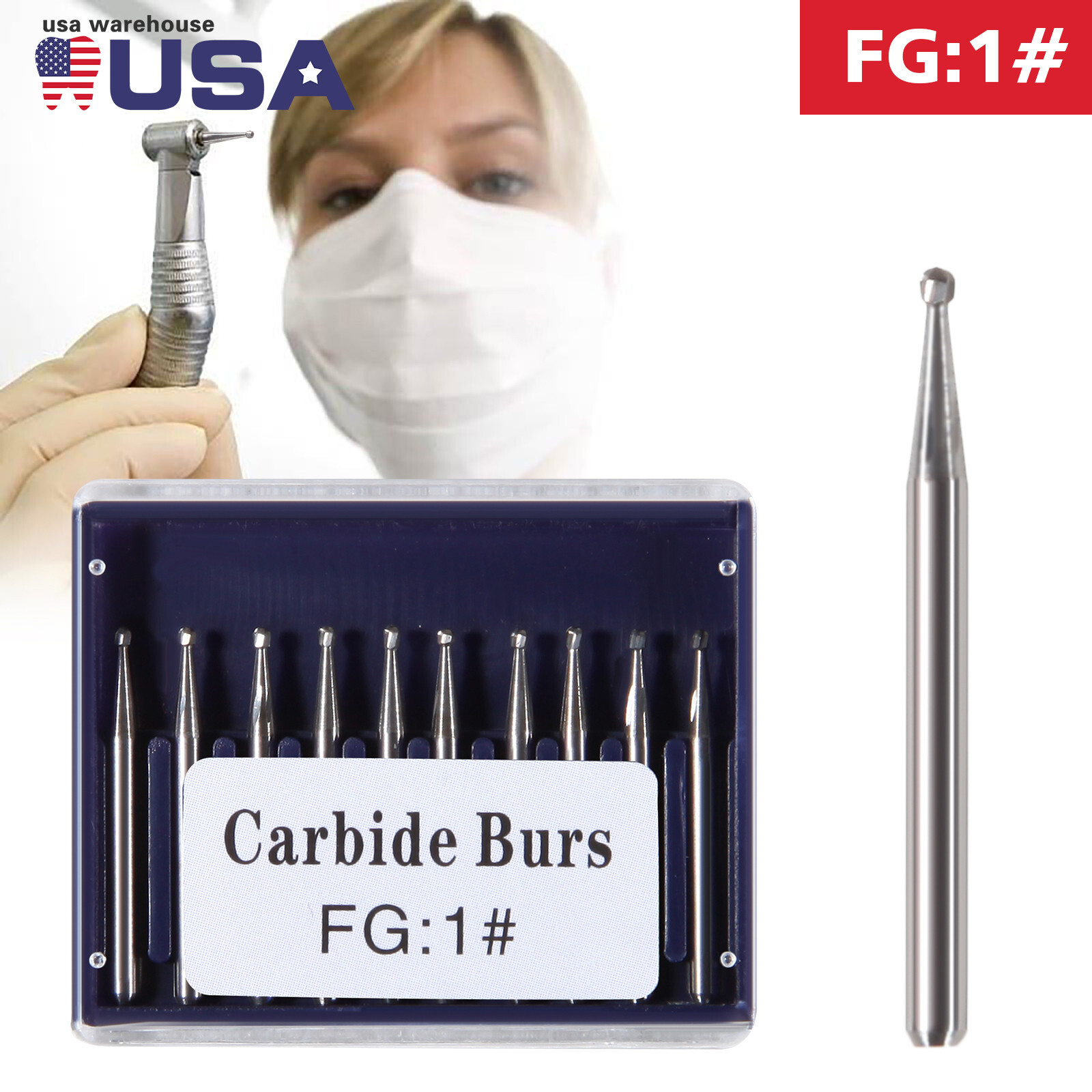 USA Dental Carbide Burs FG Round 19mm/Surgical Burs 25mm 40 Types For High Speed