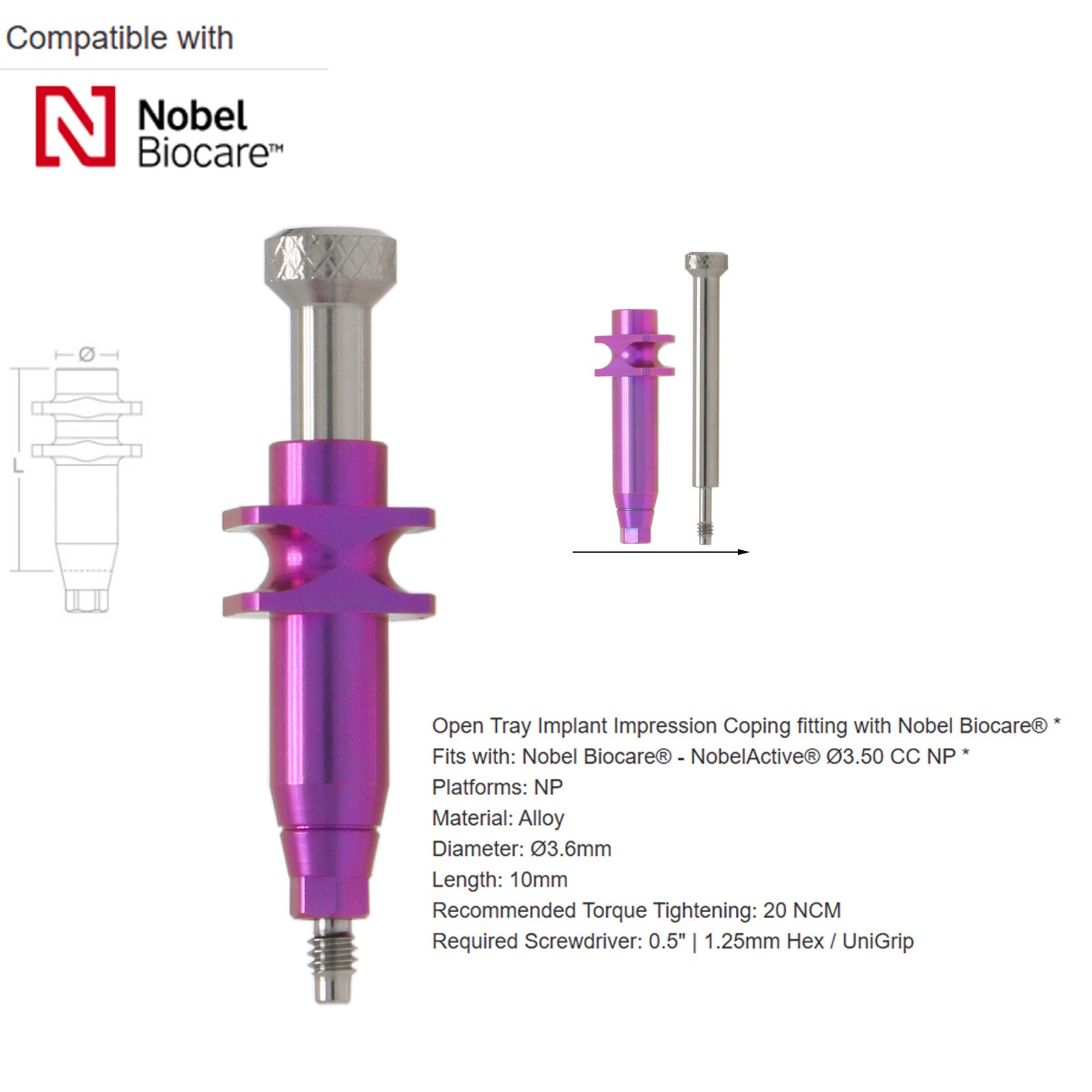 US Nobel Biocare NP/RP Implant Lab Analog Open/Closed Tray Impression Coping