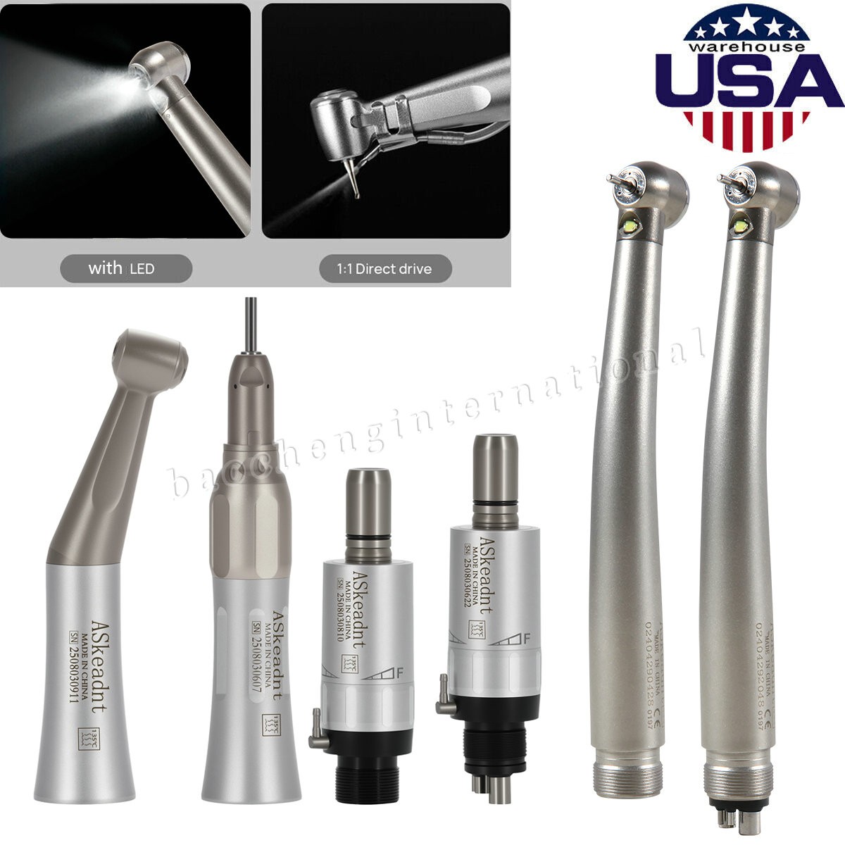 Dental Kit de pieza de mano turbina fibra óptico LED de alta y baja velocidad