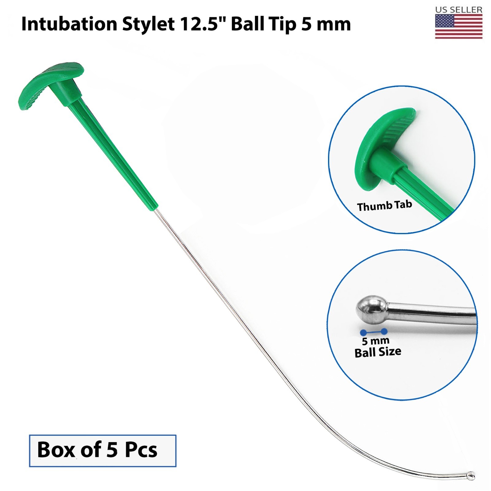 Single Use Intubation Stylet Sterile Stylets Anesthesia Instrument Box of 5 Pcs