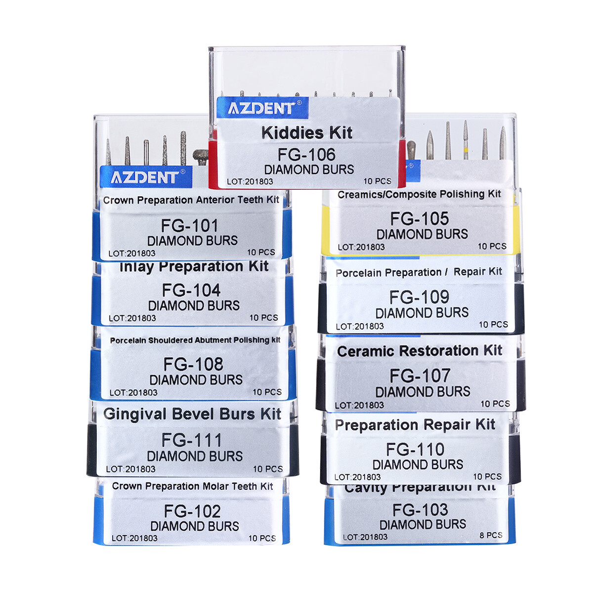 5 pack AZDENT Dental Diamond Burs Set FG Polishing Kit for High Speed handpiece