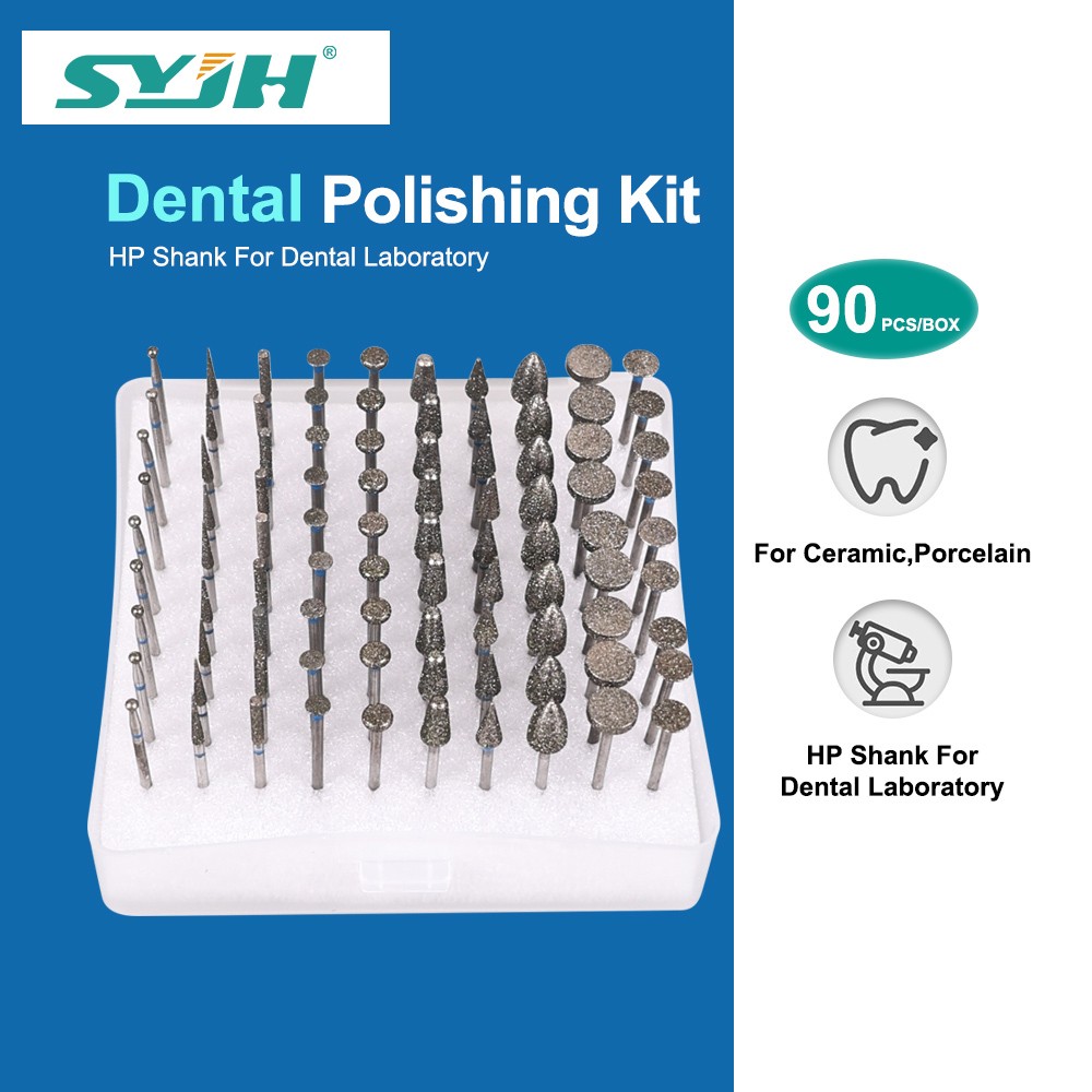 90pcs Dental Polishing Laboratory HP Polisher Fully Sintered Diamond HP Burs Kit