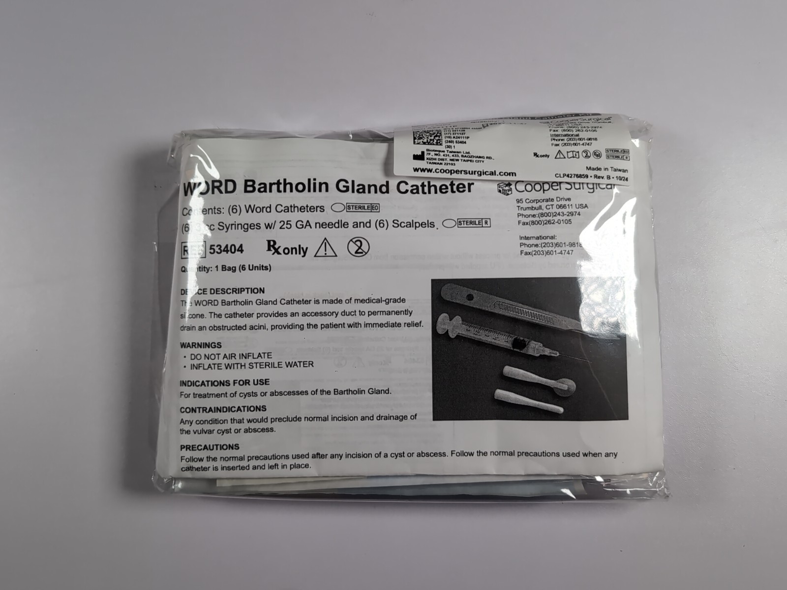 Bioteque Silicone Word/Bartholin Catheter w/ Sytinge and Scalpel Pack of 6 Sets