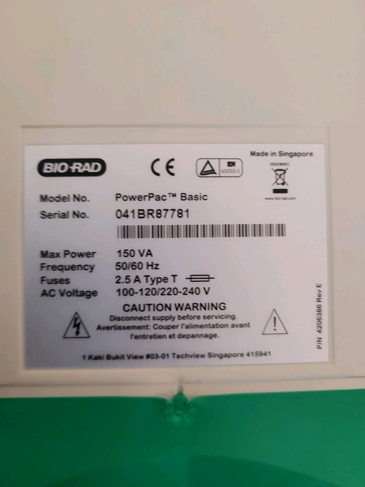 Bio Rad PowerPac Basic Green Power Supply For Protein Gel Electrophoresis