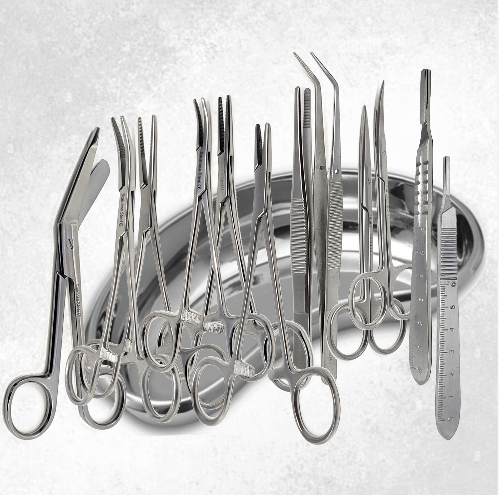 Set of 13 Pieces Basic Minor Surgery Kit Steel Kidney Tray Surgical Instruments