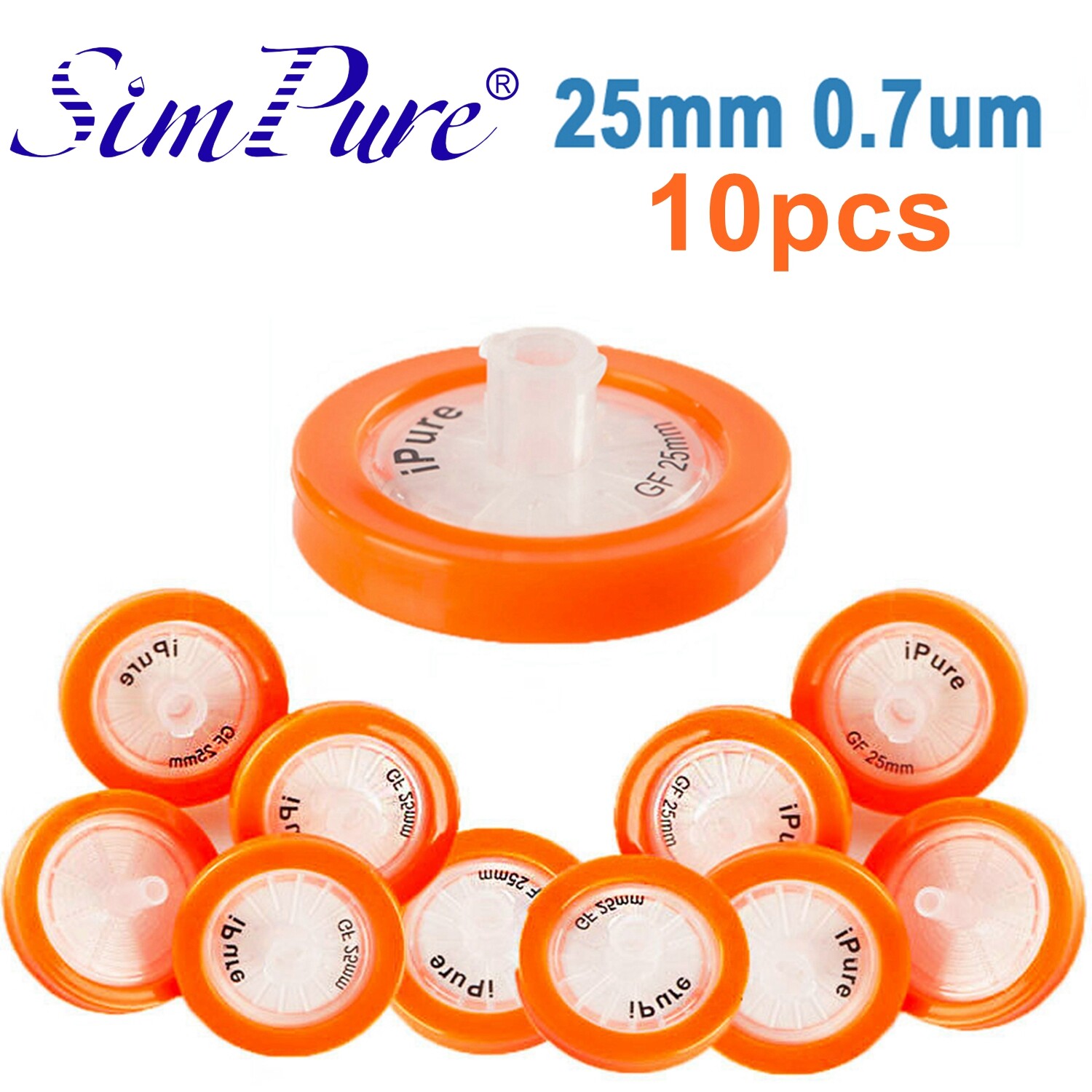 100PCS GF(Glass Fiber) Membrane Syringe Filters 25mm Diameter 0.7um Non sterile
