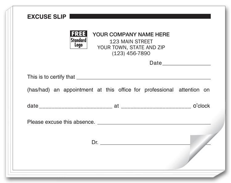 4556 Patient Excuse Slips Imprinted 4 1/4 x 5 1/2″ QTY 400 Forms (4 Pads)