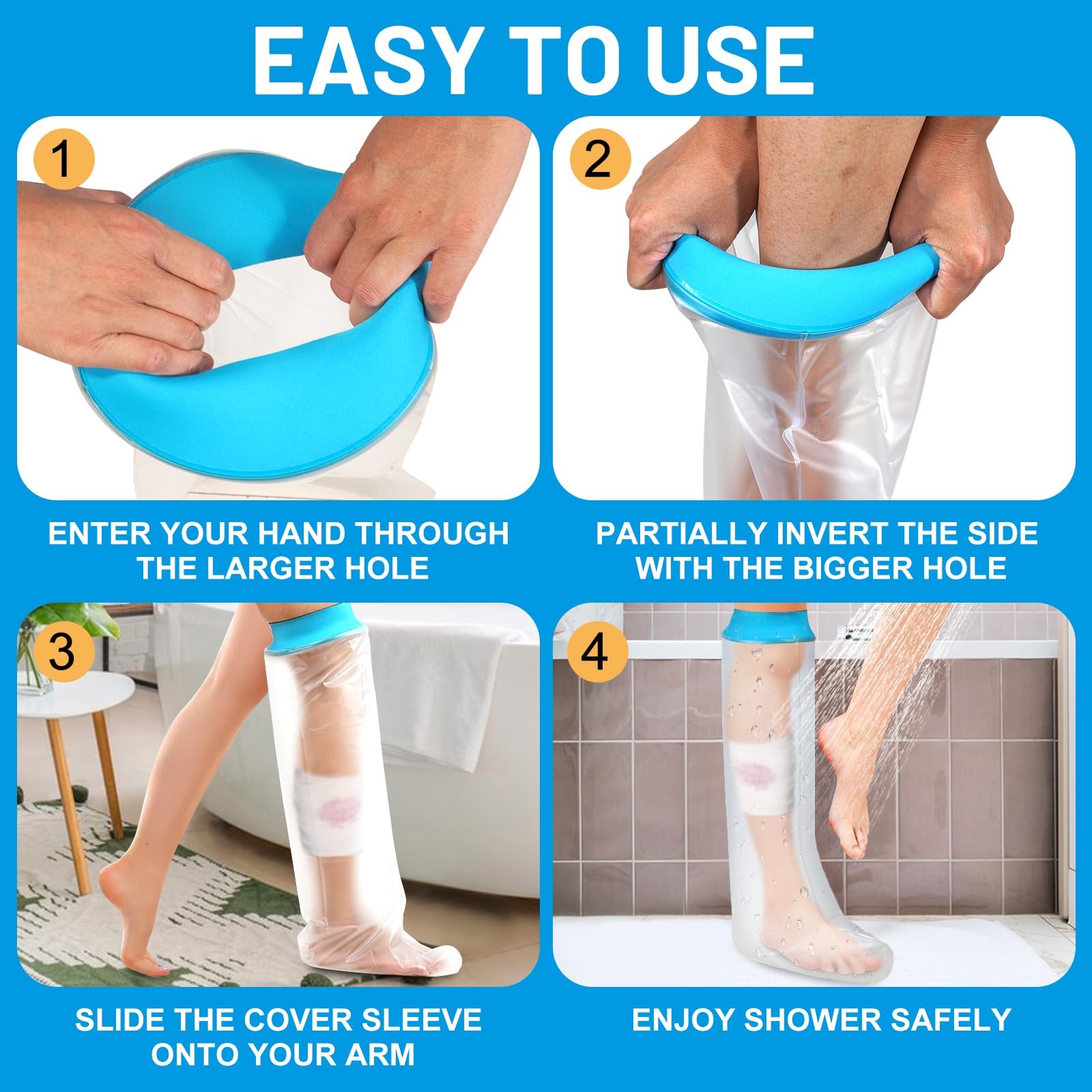 Waterproof Leg Cast Cover for Shower Bath, Adult Full clear