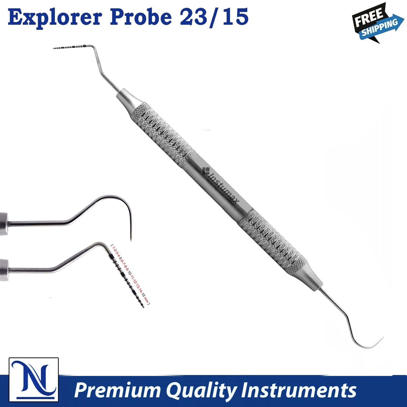 Explorer 23/UNC15, 1–15mm Dental Probes, Double-Ended Diagnostic Tools