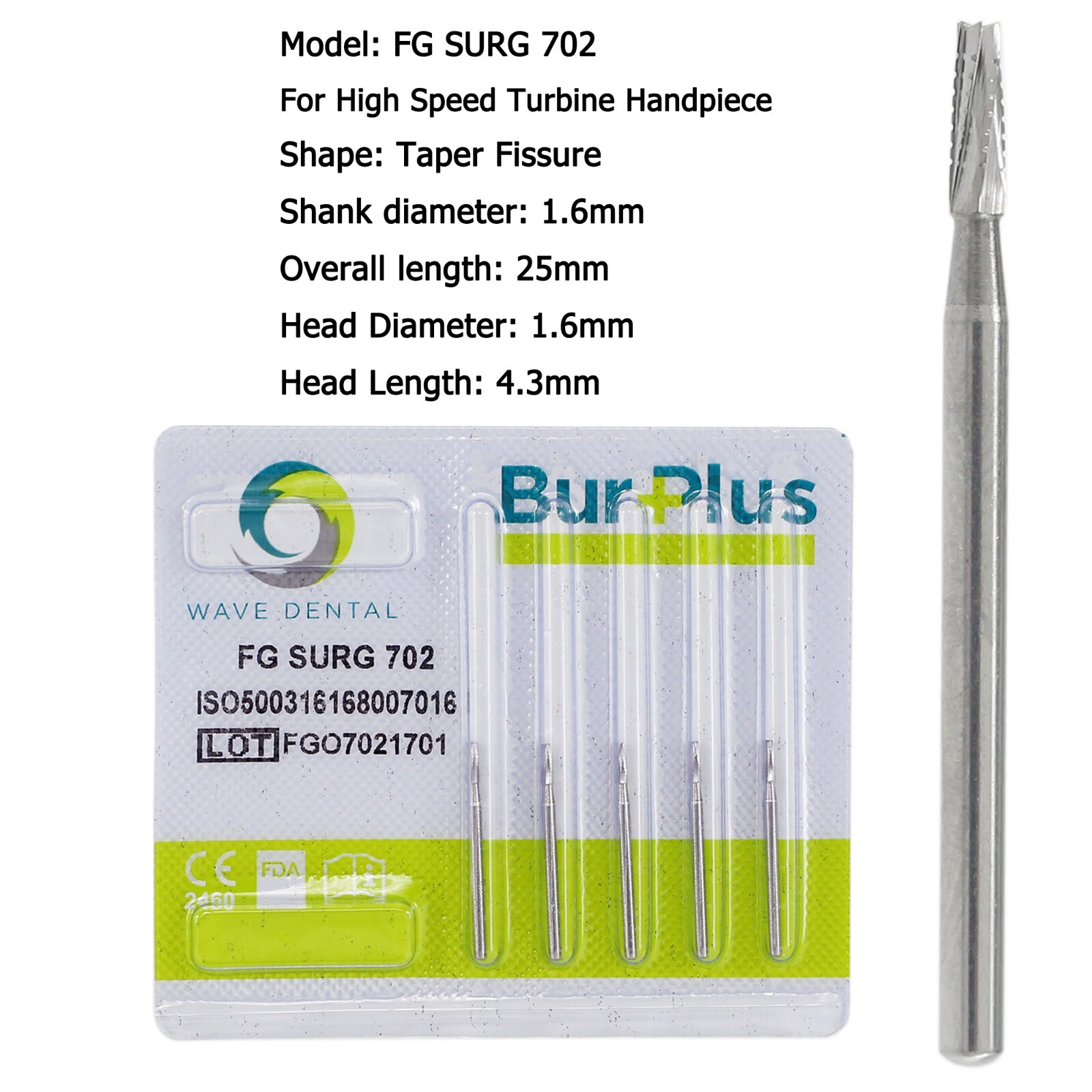 Wave Dental Surgical Burs 702 701 703 High Speed Long Shank Carbide bur FG SURG