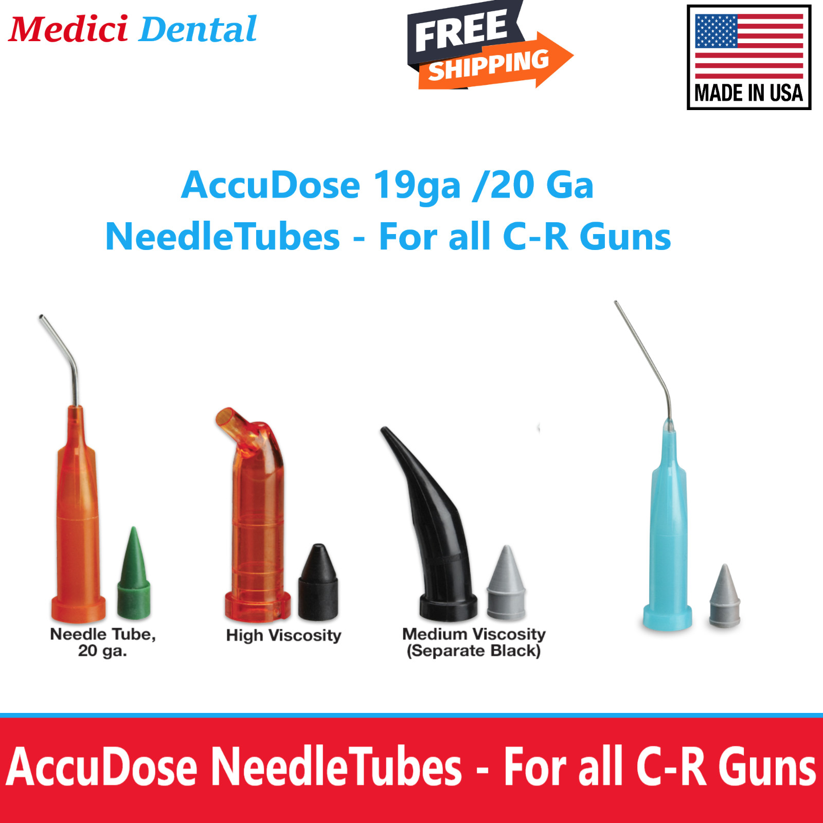 Centrix AccuDose NeedleTubes & Plugs 19ga / 20ga / 24ga For All C-R Syringes