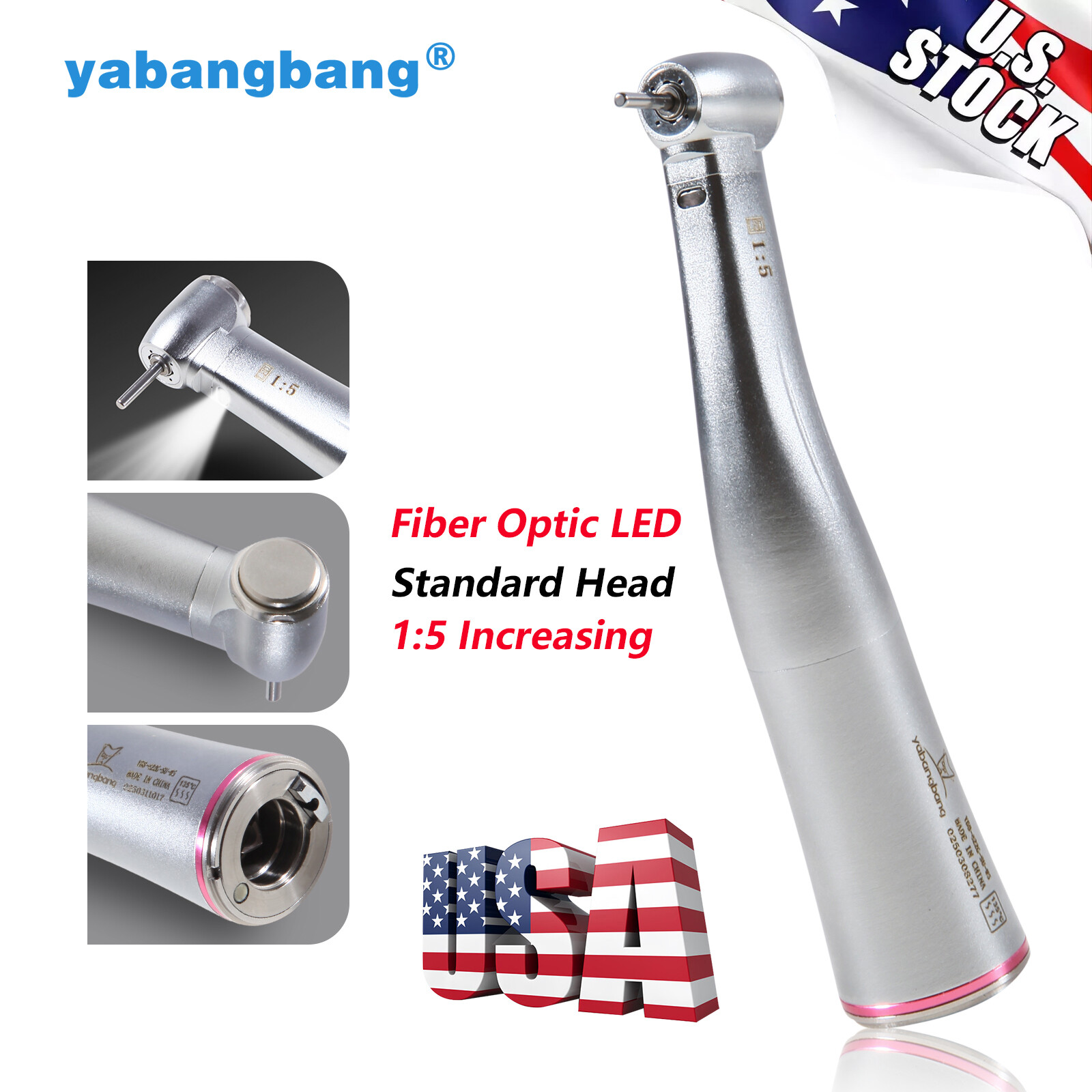 Yabang Dental Electric Handpiece 1:5 Contra Angle Fiber Optic Fit FG 1.60mm