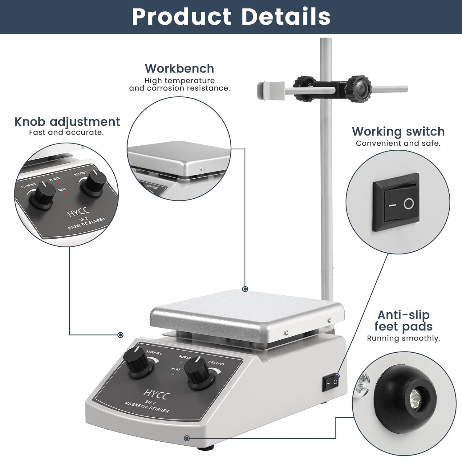 Magnetic Stirrer Hot Plate w/Stir Bar Retriever, 100-2000RPM Hot Plate Stirrer