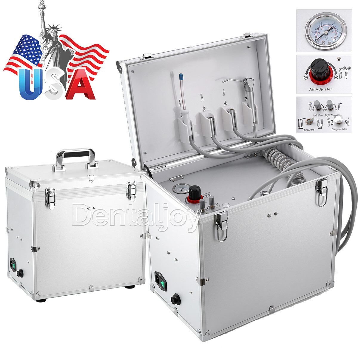 Portable Mobile Dental Delivery Unit Air Compressor Syringe Suction 4Holes