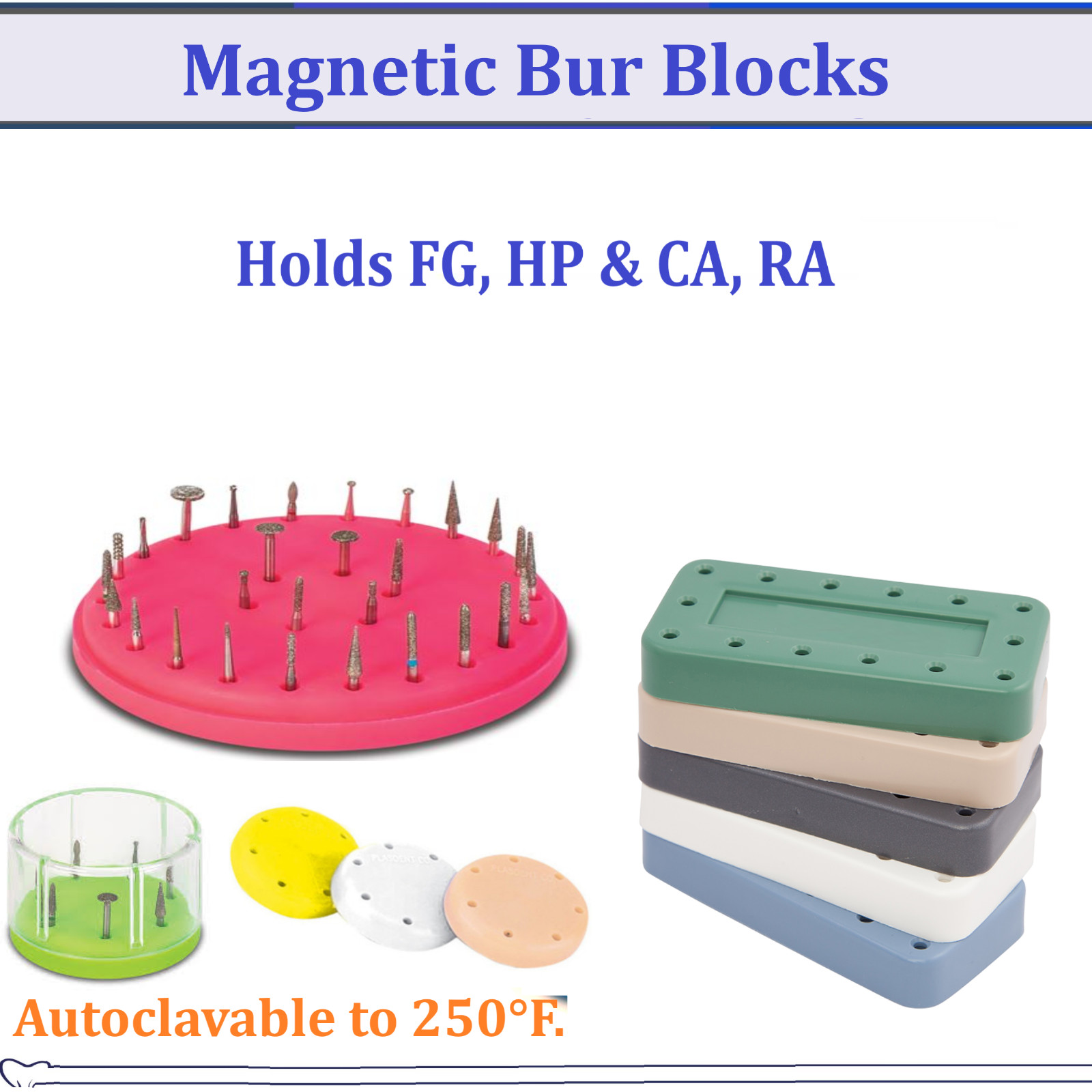 Magnetic Round Dental Lab Bur Block Holder Station, 7 Hole or 14 Hole or 28 Hole