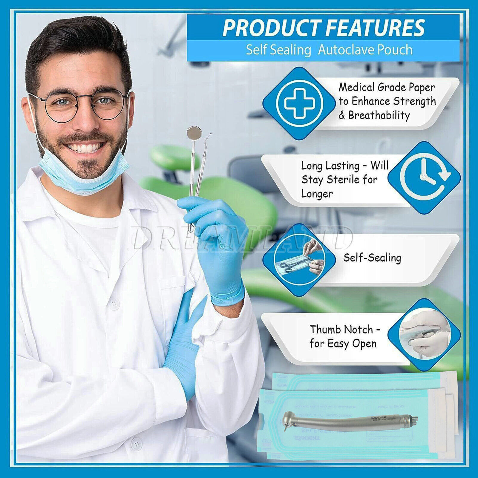 200pcs/Box 3.5″x 10 “Self Sterilization Pouches Pouch Autoclave Sterilizer Bags