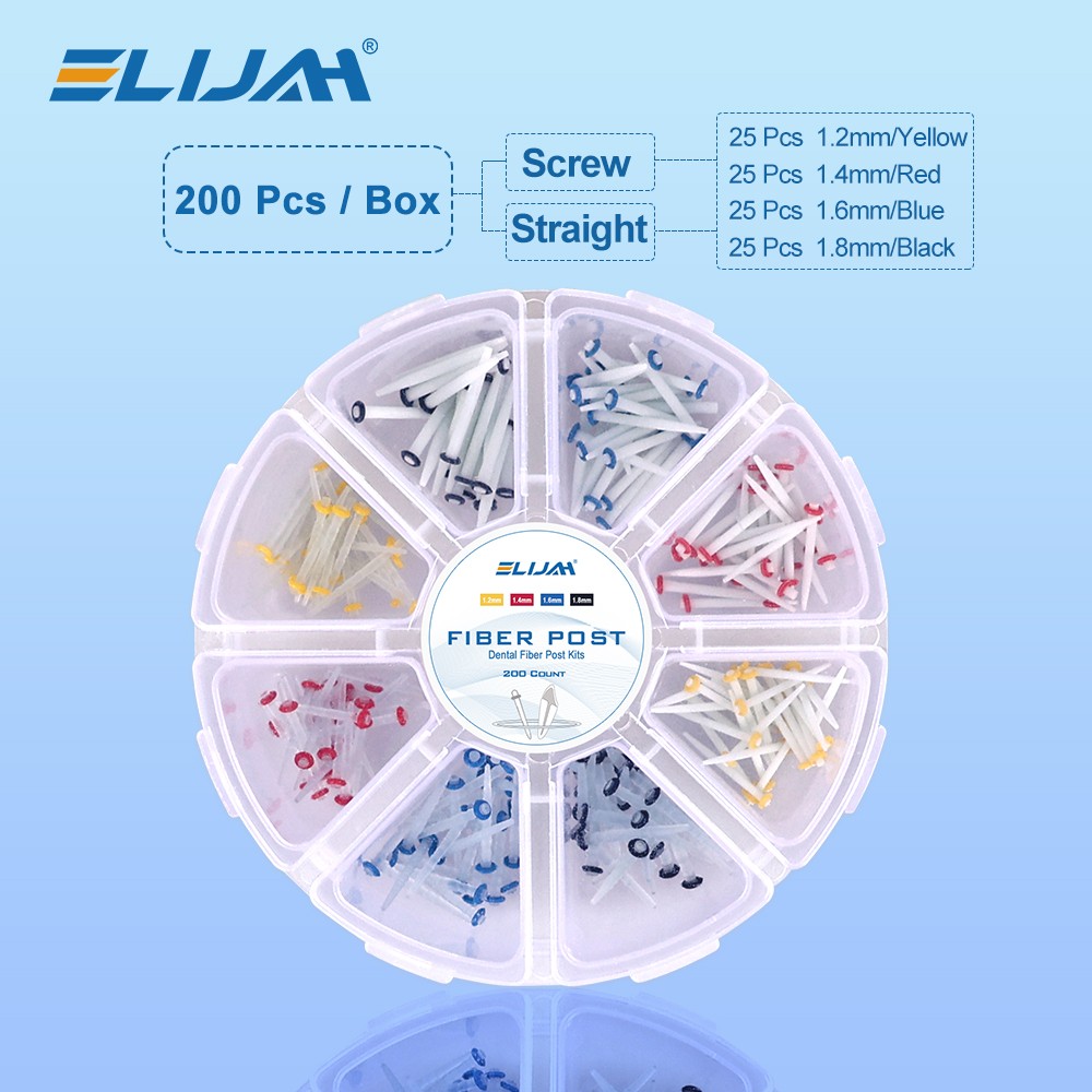 200Pcs/Box Dental Fiber Post Kits Screw/Straight Post Quartz Glass Thread Pile