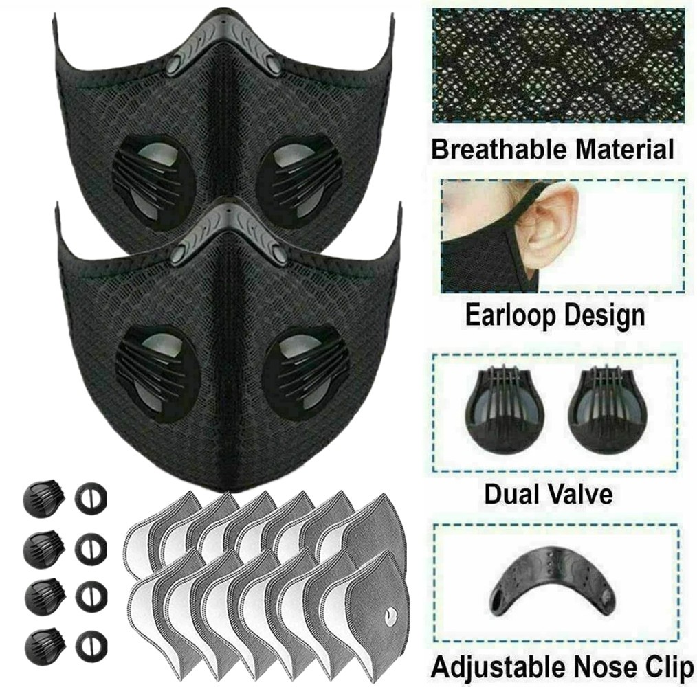2x Anti Pollution Half Face Cover Respirator Mask With Filters Sports Facepiece
