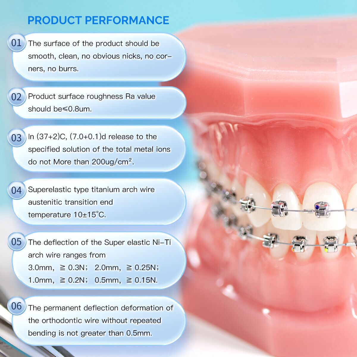 dental Orthodo super elástico niti redondear alambre ovoide/naturaleza/cuadrado