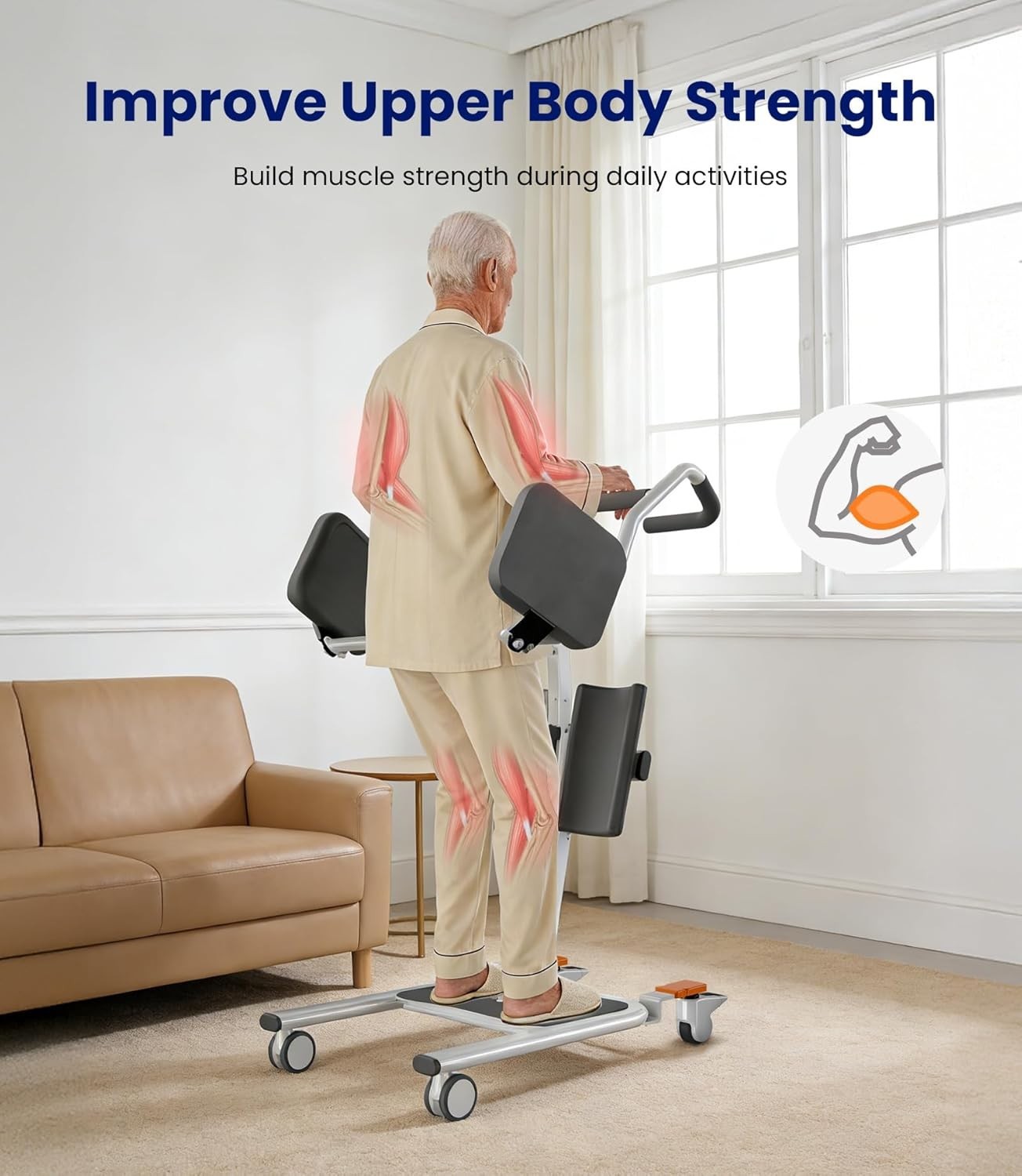 Sit to Stand Assist Lift Active Standing Trainer with Split Seat 265 lb Capacity