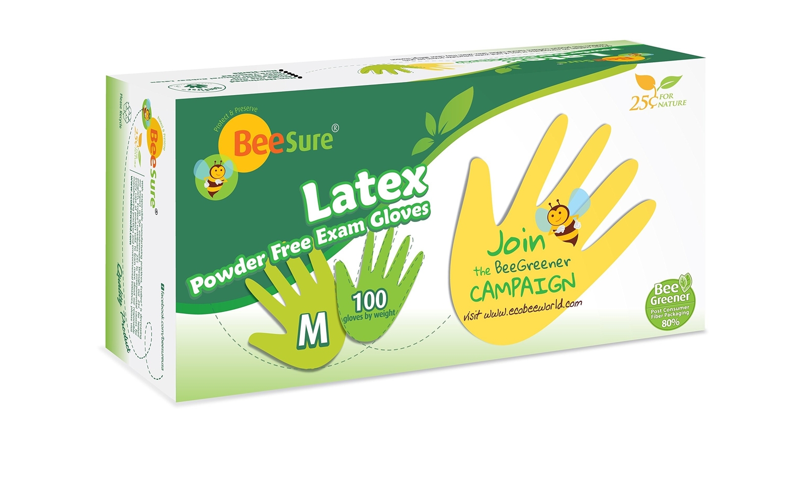 BeeSure BE2817case Latex Powder Free Exam Gloves, Medium (Pack of 1000)