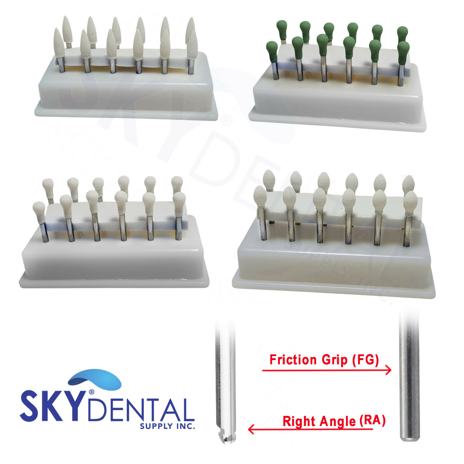 Flame Cone Round Mounted Stone Dental Polishing FG/RA Abrasion Point White/Green