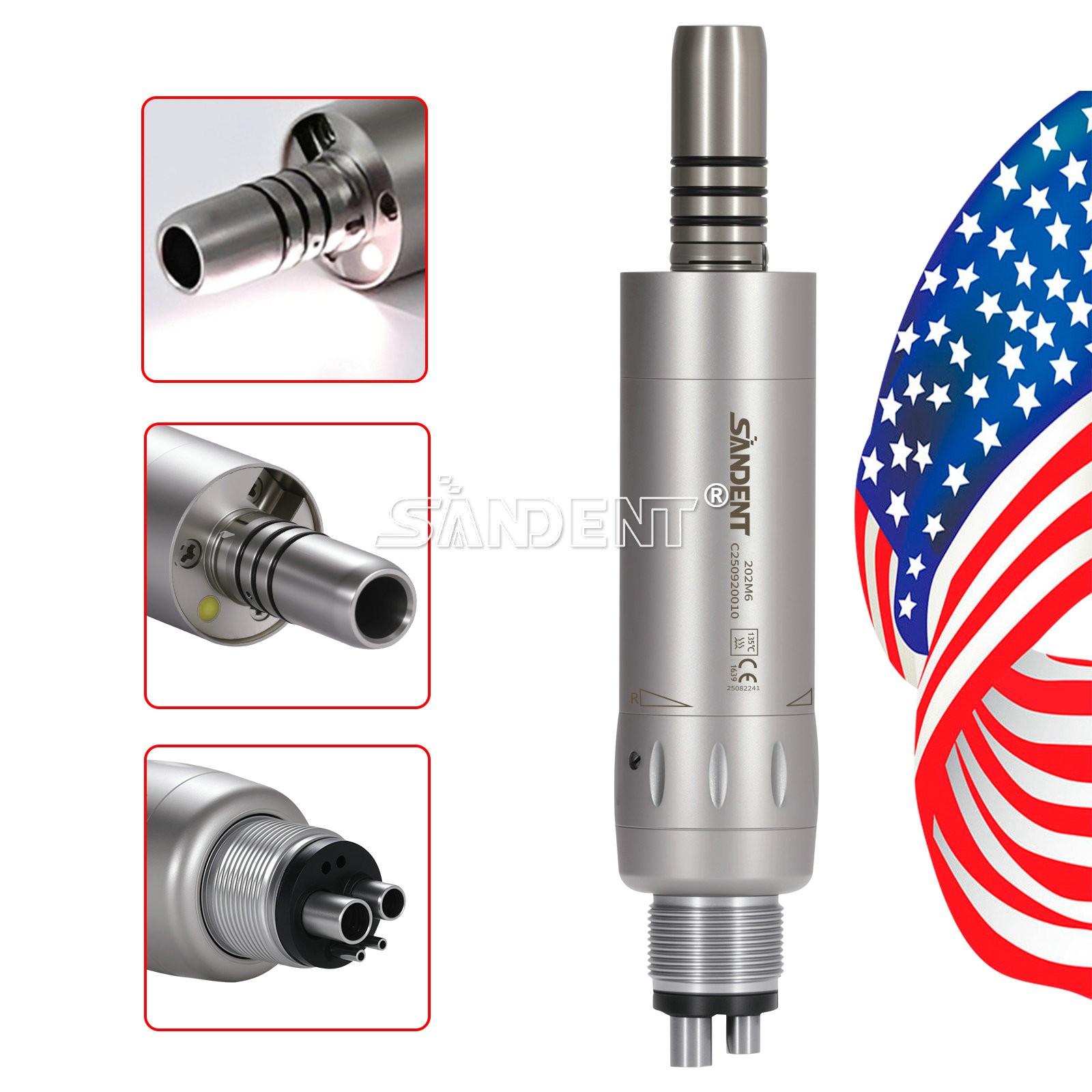 Dental Internal Water Spray Low Speed Air Motor Handpiece 4Hole E-generator LED