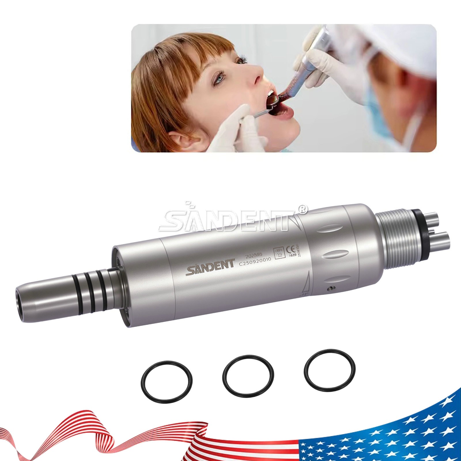 Dental Internal Water Spray Low Speed Air Motor Handpiece 4Hole E-generator LED