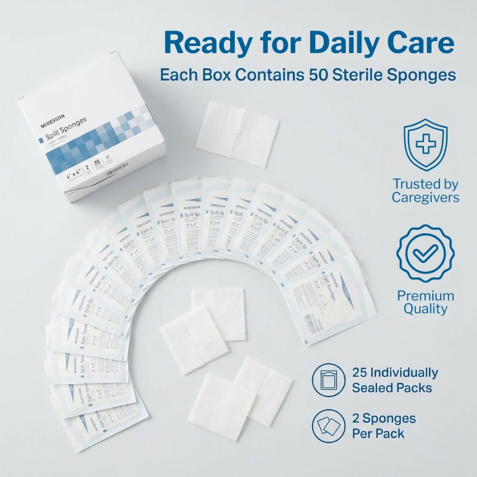 McKesson Split Sponges High Absorbency, 6-Ply Sterile, I.V. and Tracheostomy