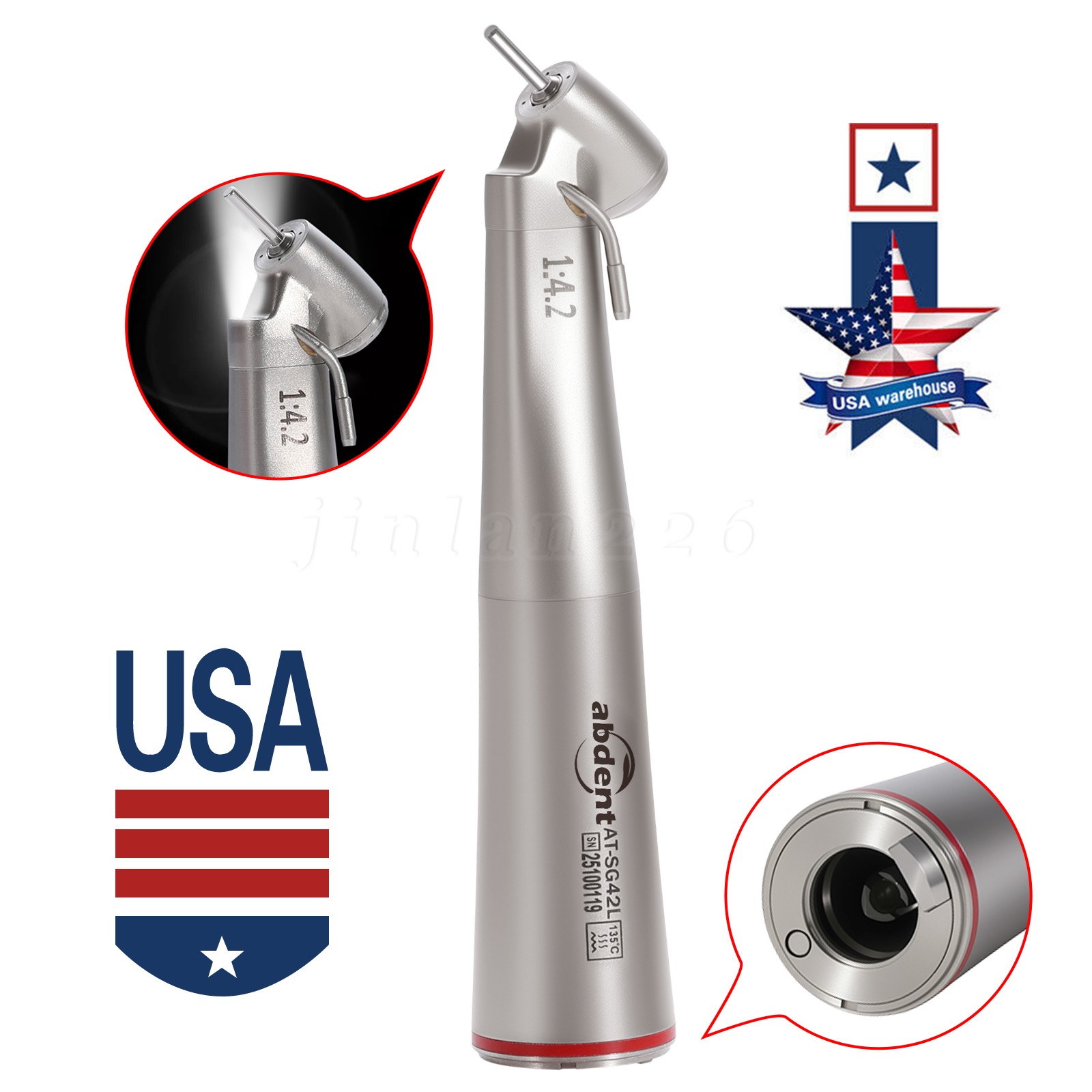 3 PCS Dental 1:4.2 LED 45°Angle Head Contra Angle Handpiece External Water