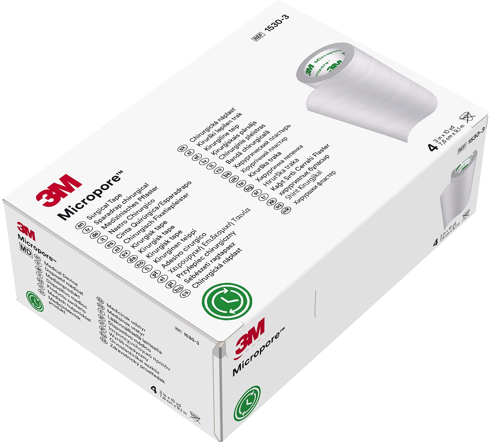 3M™ Micropore™ Surgical Tape 1530-3, 3 inch x 10 1 Count (Pack of 4), White