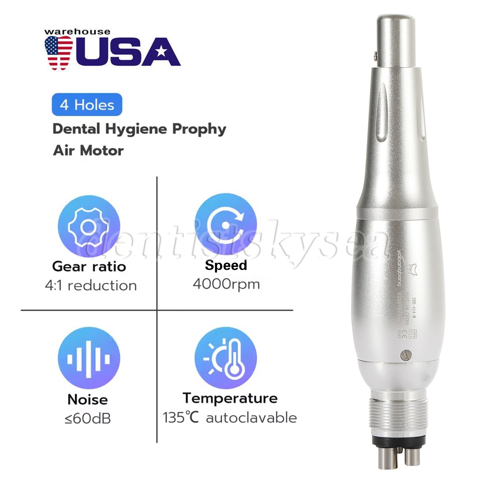 Dental 4:1 Hygiene Prophy Handpiece 360° Swivel Straight Cone Air Motor 4Holes