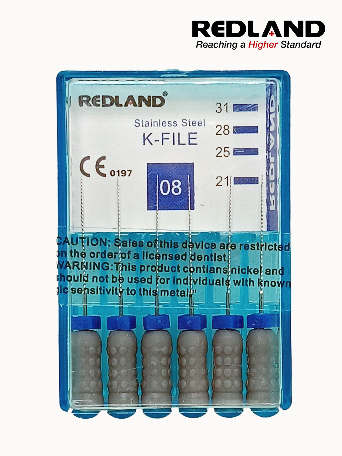 REDLAND Endodontic Root Canal K-file 21mm Size 8 (6 per pack)