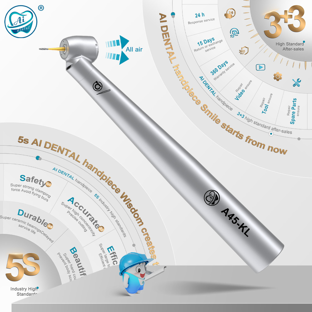 AiKO Series Dental 45° Angle Head High Speed Handpiece with K-coupler for FG Bur