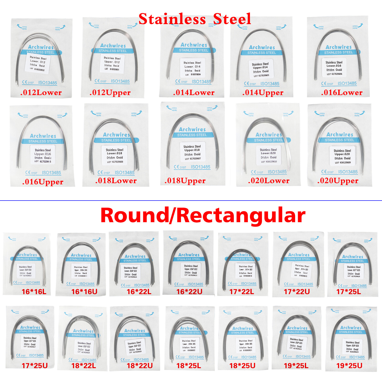 Alambre para Arco de Ortodoncia Dental Acero Inoxidable Redondo/Rectan 0.99!!
