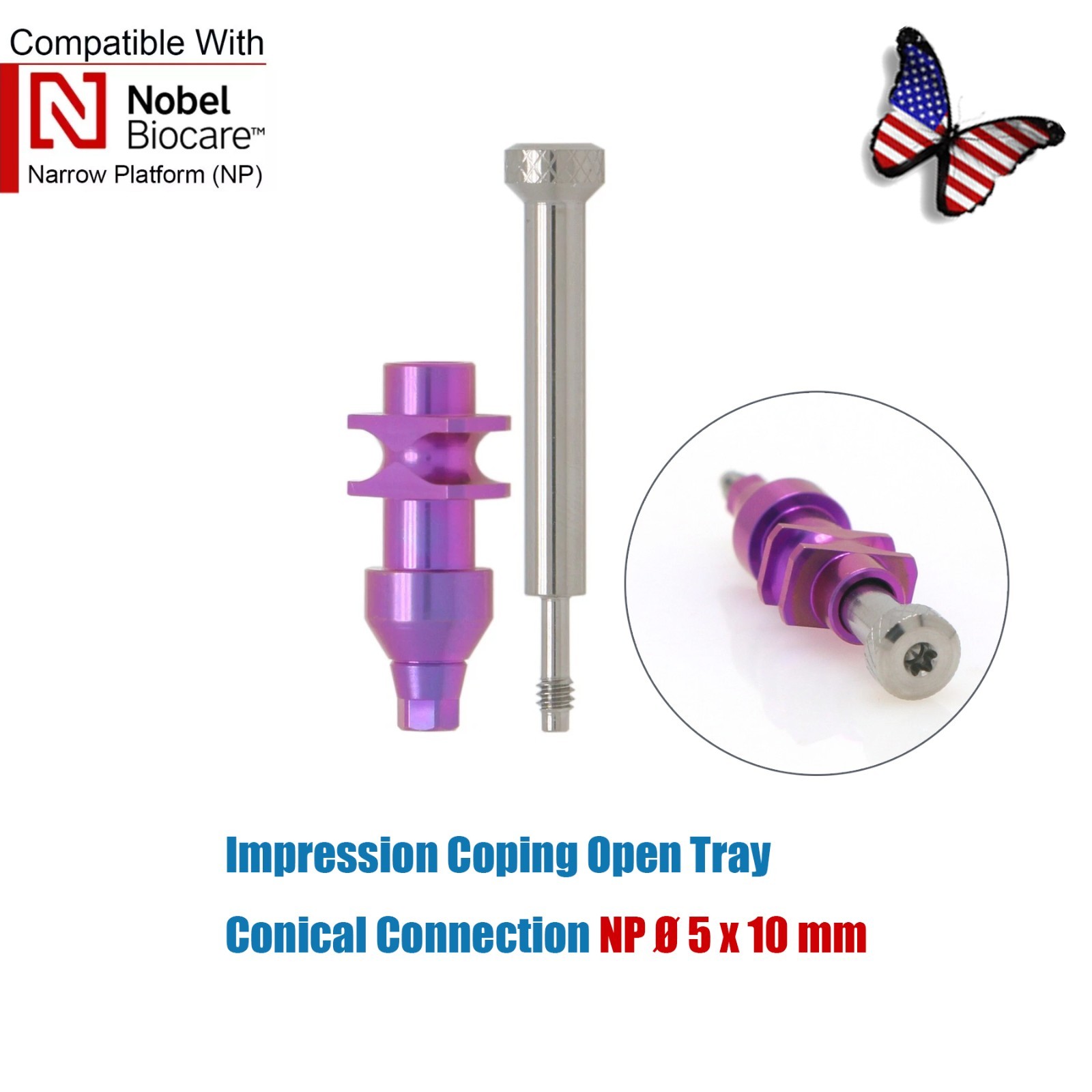US Dental NP/RP Impression Coping Open/Close Tray Analog Scanbody Nobel Active