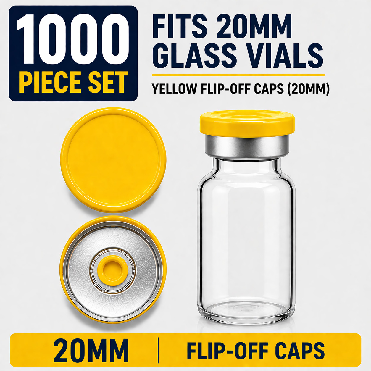 20mm Aluminum Shiny Flip Off Serum Vial Seals + Rubber plugs 1000